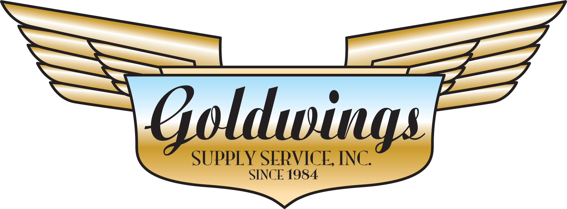 Goldwings Supply logo; the word Goldwings on a metallic winged shield.