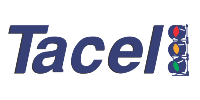 Tacel logo composed of the word tacel and an illustration of a traffic light.
